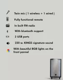 KINGS Party Trolley Speaker With Twin Mic, FM Radio, Bluetooth, RGB lights And 220 W. KINGS Signature Sound.