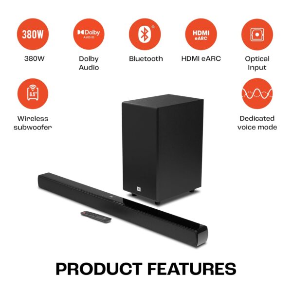JBL Cinema SB190 Deep Bass, Dolby Atmos Soundbar with Wireless Subwoofer for Extra Deep Bass, 2.1 Channel with Remote, Sound Mode for Voice Clarity, HDMI eARC, Bluetooth & Optical Connectivity (380W) - Image 9