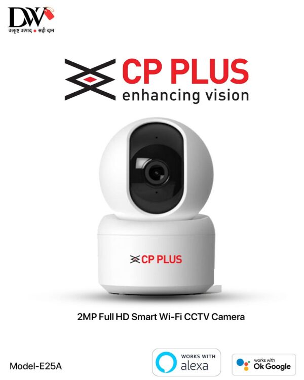 CP PLUS 2MP Full HD Smart Wi-Fi CCTV Home Security Camera | 360° with Pan Tilt | View & Talk | Motion Alert | Night Vision | SD Card (Upto 128 GB), Alexa & Google Support | IR Distance 10mtr | CP-E25A - Image 2