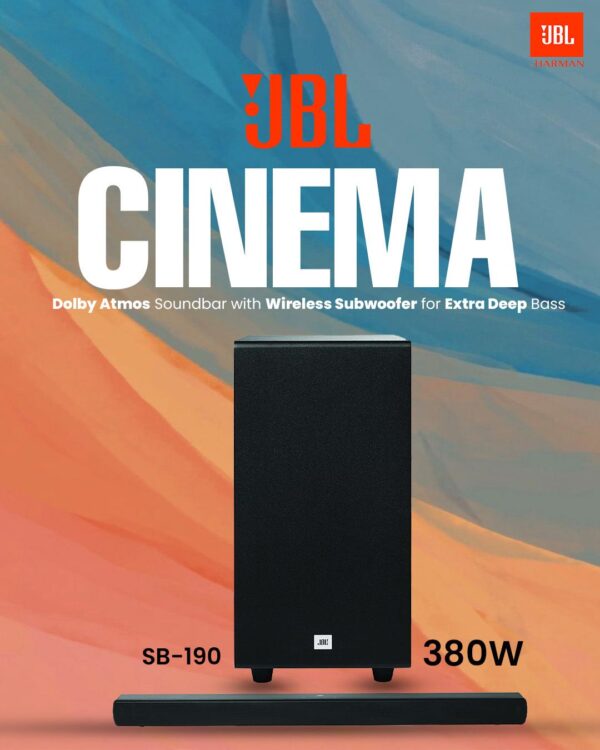 JBL Cinema SB190 Deep Bass, Dolby Atmos Soundbar with Wireless Subwoofer for Extra Deep Bass, 2.1 Channel with Remote, Sound Mode for Voice Clarity, HDMI eARC, Bluetooth & Optical Connectivity (380W) - Image 3