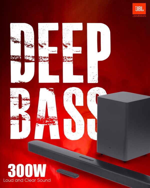 JBL Bar 2.1 Deep Bass, Dolby Digital Soundbar with Wireless Subwoofer for Extra Deep Bass, 2.1 Channel Home Theatre with Remote, Surround Sound, HDMI ARC, Bluetooth & Optical Connectivity (300W) - Image 3