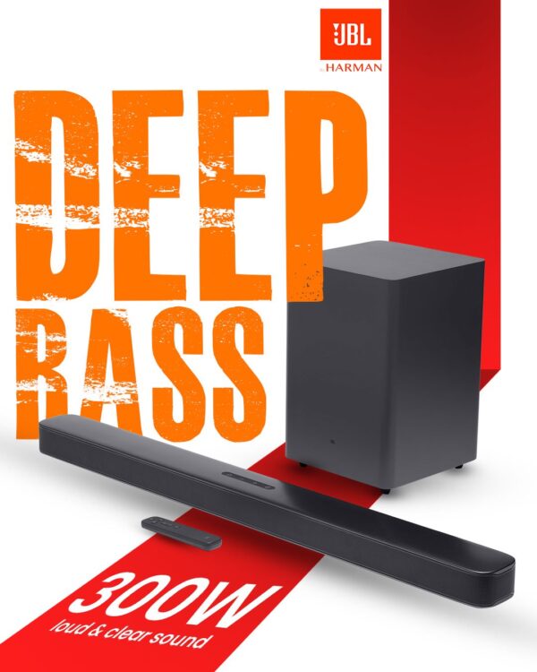 JBL Bar 2.1 Deep Bass, Dolby Digital Soundbar with Wireless Subwoofer for Extra Deep Bass, 2.1 Channel Home Theatre with Remote, Surround Sound, HDMI ARC, Bluetooth & Optical Connectivity (300W) - Image 4
