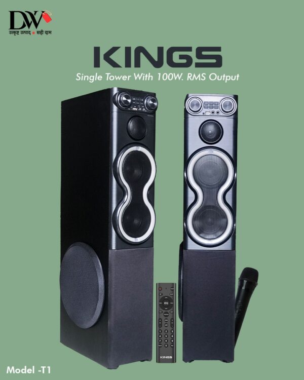 KINGS Powerful 100 Watt RMS, Single Tower Party Speaker System with Dynamic Disco Lights, Bluetooth, USB, Digital FM, Wireless Mic and AUX |  Party Powerhouse Speaker,Model T-1 - Image 4