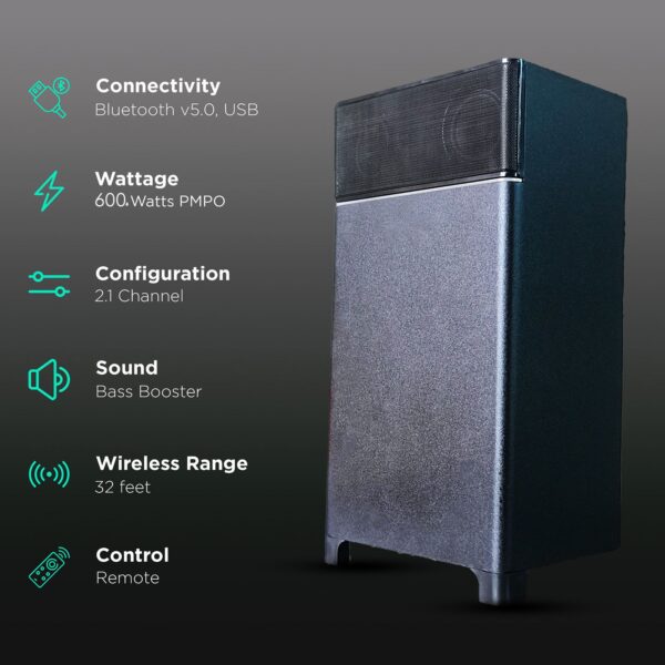 KINGS 60W RMS Bluetooth Party Speaker with Wired Mic (Bass Booster Sound, 2.1 Channel, Black) Model- Casino - Image 3