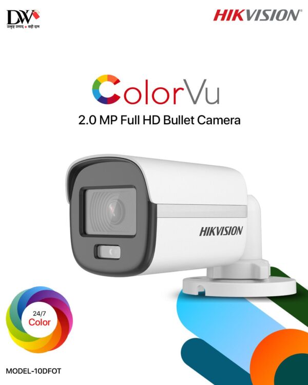 HIKVISION 2 MP White Night Colour Vu IR Full HD Bullet Night Vision  Camera, 1080P DS-2CE10DF0T-PFS 3.6 mm - Image 2