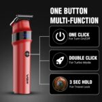 VGR Rosso Professional Men's Beard & Moustache Hair Trimmer for Men with 400min Long Runtime | 2000mAh Lithium Battery | Turbo Mode with 7000 RPM Powerful Motor | LED Display (Red)