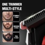 VGR Rosso Professional Men's Beard & Moustache Hair Trimmer for Men with 400min Long Runtime | 2000mAh Lithium Battery | Turbo Mode with 7000 RPM Powerful Motor | LED Display (Red)
