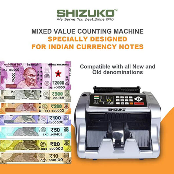 SHIZUKO  Mix Note Value Counting Business-Grade Machine/ Indian Currency Cash Counting Machine Fully Automatic Cash Counter with Fake Note Detection