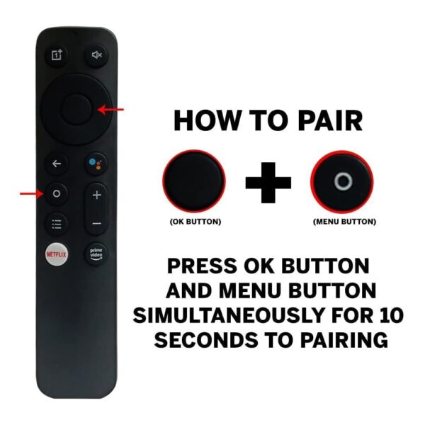 Bluetooth Voice Command Remote One plus (1+) Android Smart LED TV for Q, U and Y Series with Netflix YouTube and Prime Video Hot Keys with Voice Command-Pairing Must
