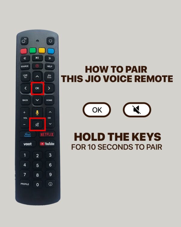 Voice Control Replacement Remote Compatible for Jio Fiber Set Top Box with Voot, Netflix, YouTube, Hotstar Hotkeys (Please Match Old Remote Before Order)