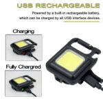 Keychain Mini Cob Flashlight, Super Bright (Max 500 Lumens) Rechargeable Emergency Light, 4 Modes Portable Pocket Light with Folding Bracket Bottle Opener for Fishing, Camping, Walking