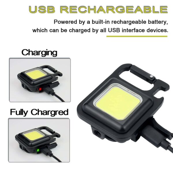 Keychain Mini Cob Flashlight, Super Bright (Max 500 Lumens) Rechargeable Emergency Light, 4 Modes Portable Pocket Light with Folding Bracket Bottle Opener for Fishing, Camping, Walking
