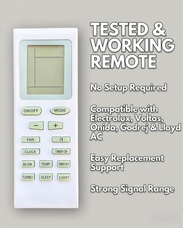 AC Remote for Voltas/Onida/Godrej/Lloyd/Electrolux/Gree Split & Window Air Conditioner | Tested Working Replacement Remote | No Setup Required | Durable Build -ac-18A