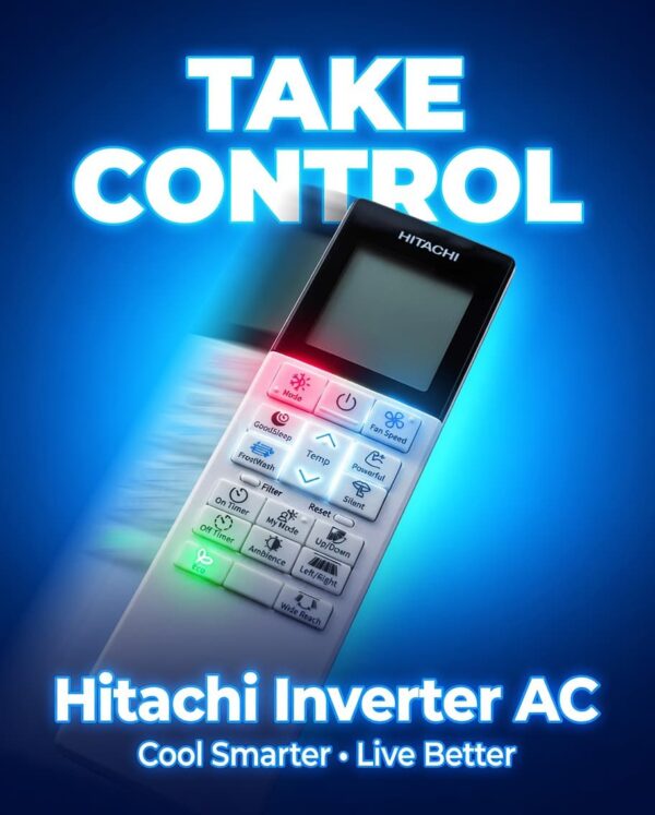 100% Original Hitachi AC Remote Control RC-AGS1EB0I for Inverter Split Air Conditioner | FrostWash, Eco, Powerful, Silent & Wide Reach Functions