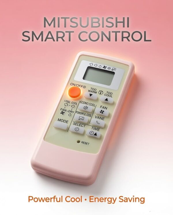 Mitsubishi AC Remote Control Compatible with Split Air Conditioner | LCD Display | I FEEL Cool, Econo Cool, Powerful Cool, Fan, Vane & Timer Functions | Premium Replacement AC Remote-AC-122