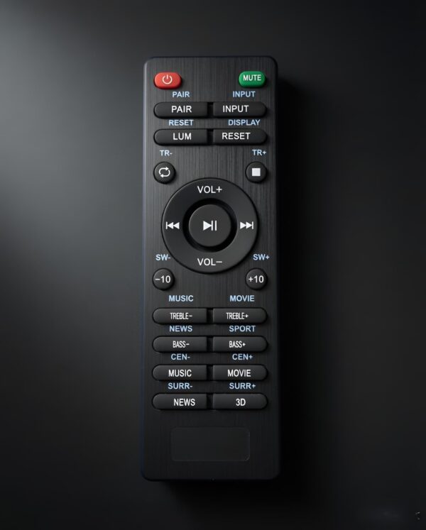 Replacement Remote Control Compatible with boAt Aavante & Zebronics Soundbar / Home Theater System | PAIR, INPUT, LUM, RESET, EQ Modes (Music/Movie/News/Sport), Treble Bass Volume Controls-Match with Old Remote Before Purchase