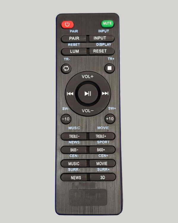 Replacement Remote Control Compatible with boAt Aavante & Zebronics Soundbar / Home Theater System | PAIR, INPUT, LUM, RESET, EQ Modes (Music/Movie/News/Sport), Treble Bass Volume Controls-Match with Old Remote Before Purchase